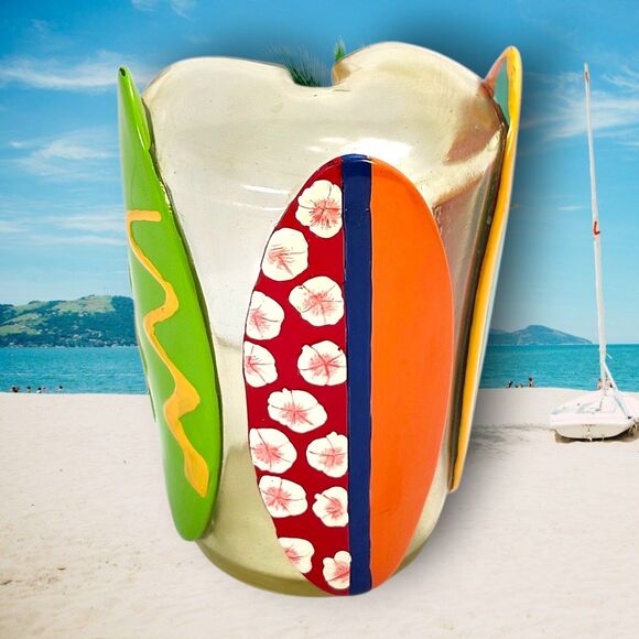 Surfboard Toilet Brush Holder Retro Surf Shack Bathroom Decor 9" Tall Beach - Picture 1 of 9